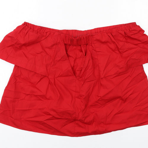 Topshop Womens Red Cotton Basic Blouse Size 10 Off the Shoulder