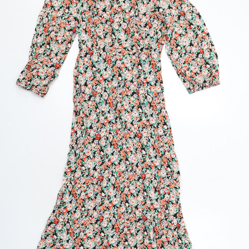 New Look Womens Multicoloured Floral Viscose A-Line Size 12 Boat Neck Button