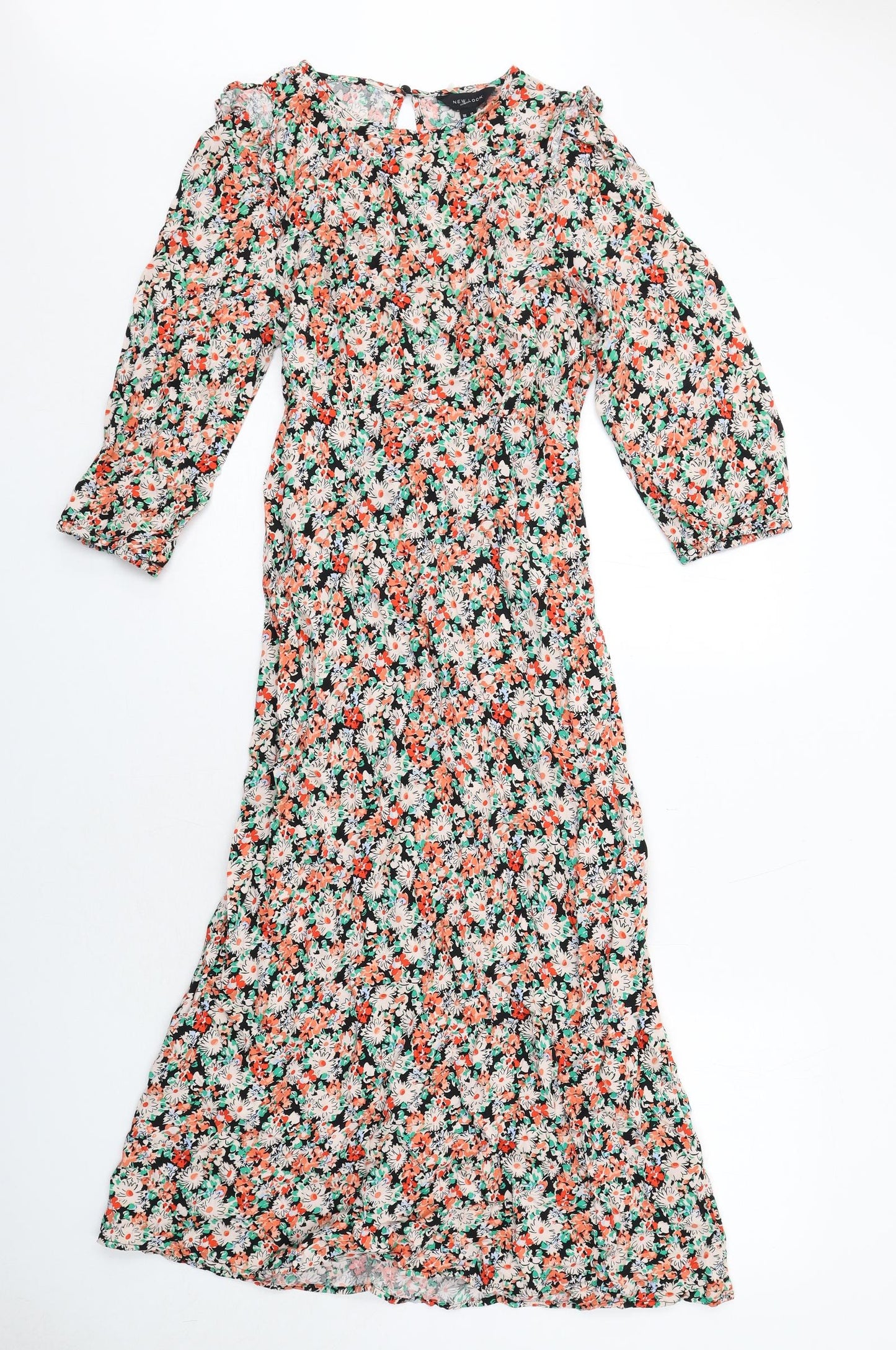 New Look Womens Multicoloured Floral Viscose A-Line Size 12 Boat Neck Button