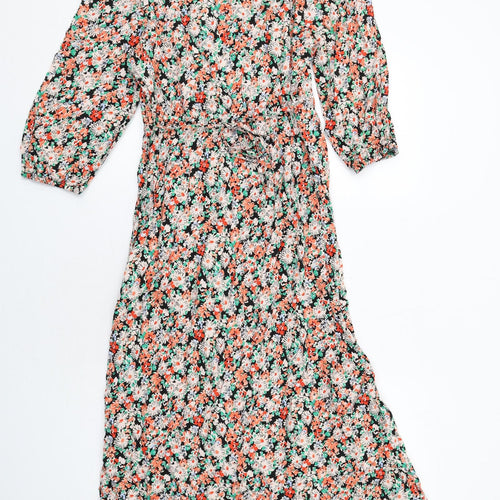 New Look Womens Multicoloured Floral Viscose A-Line Size 12 Boat Neck Button