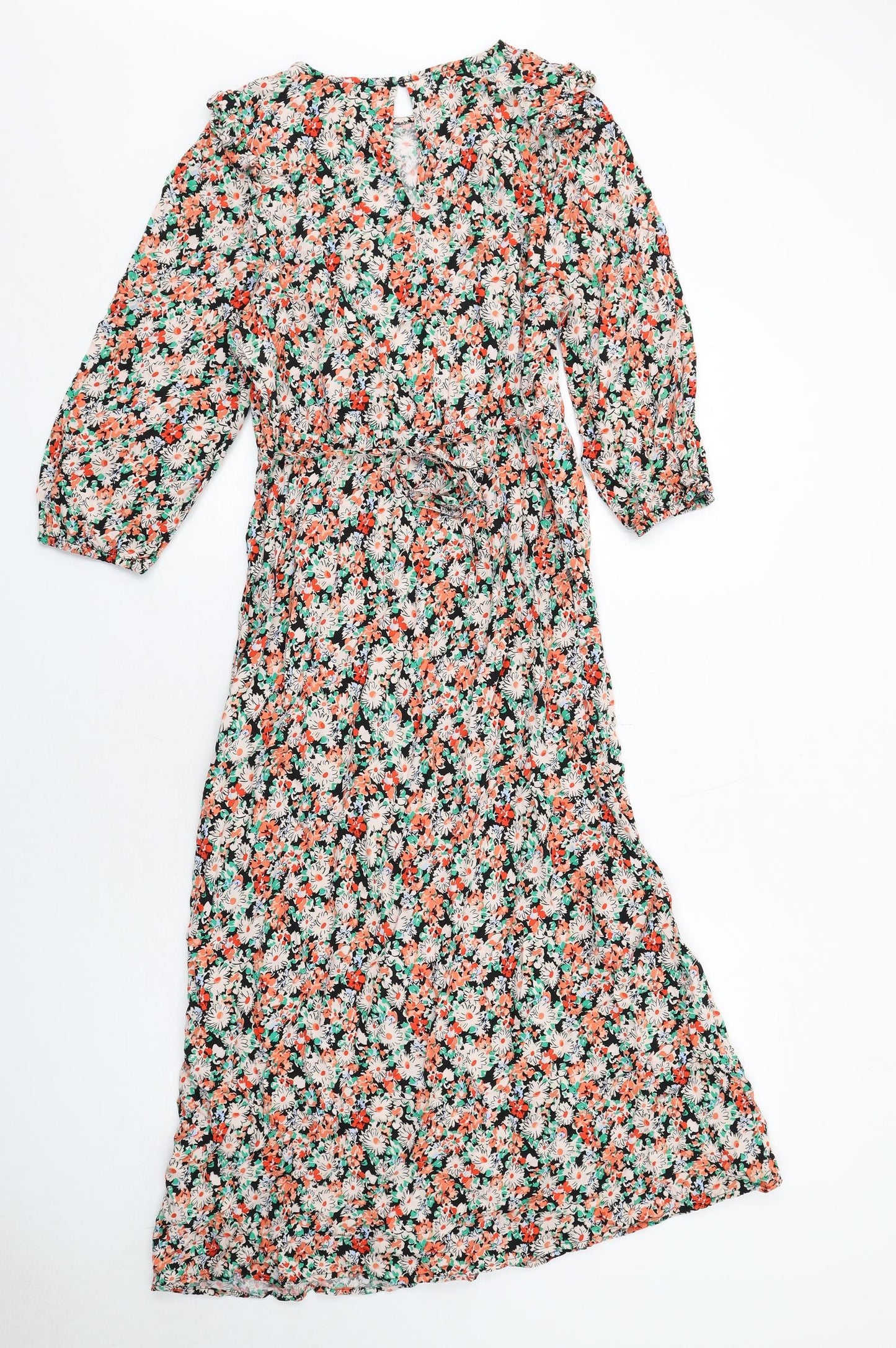 New Look Womens Multicoloured Floral Viscose A-Line Size 12 Boat Neck Button