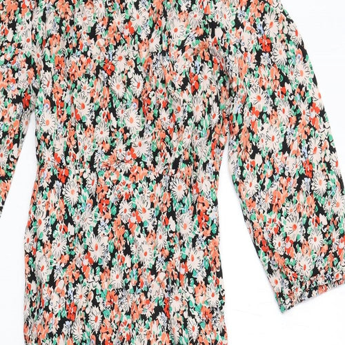 New Look Womens Multicoloured Floral Viscose A-Line Size 12 Boat Neck Button