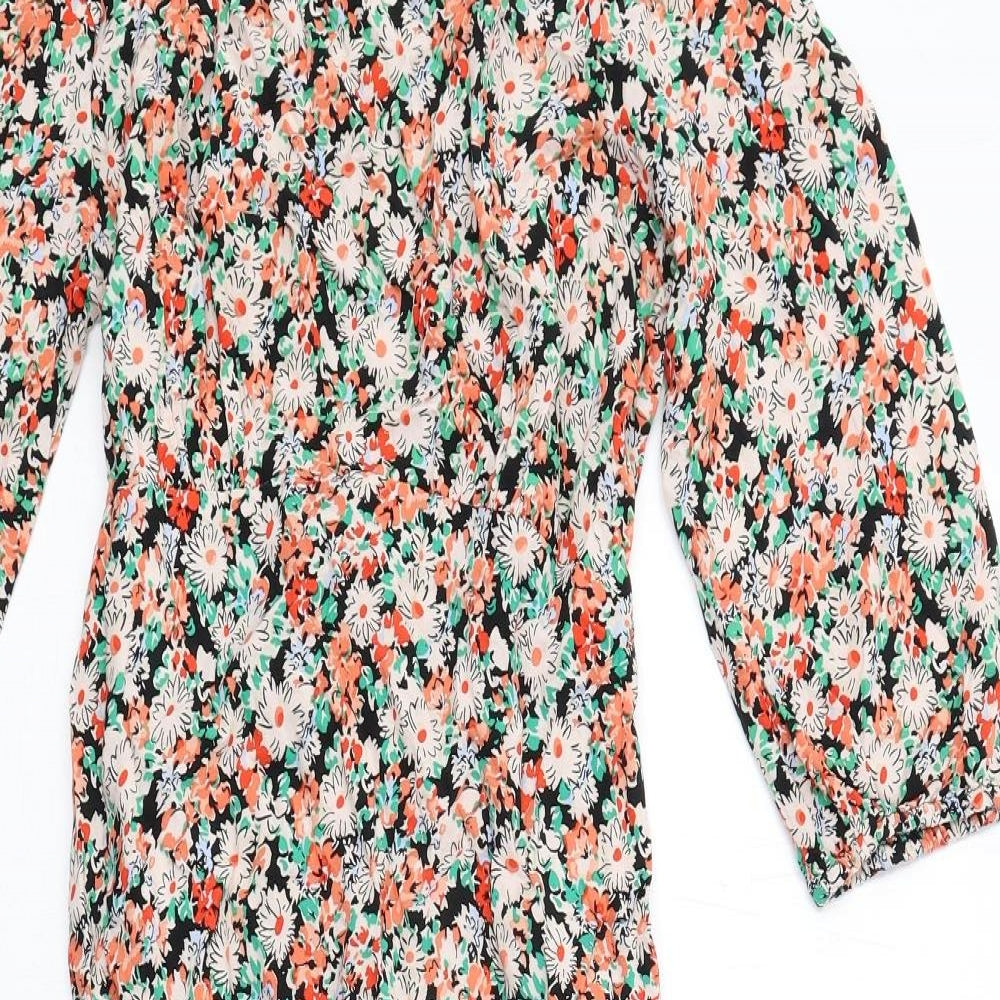 New Look Womens Multicoloured Floral Viscose A-Line Size 12 Boat Neck Button