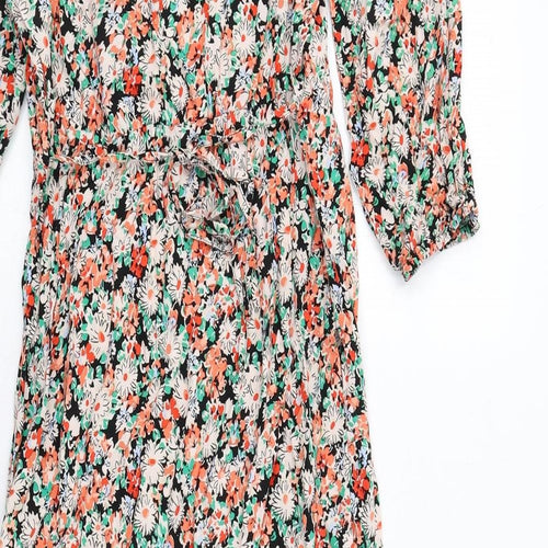 New Look Womens Multicoloured Floral Viscose A-Line Size 12 Boat Neck Button