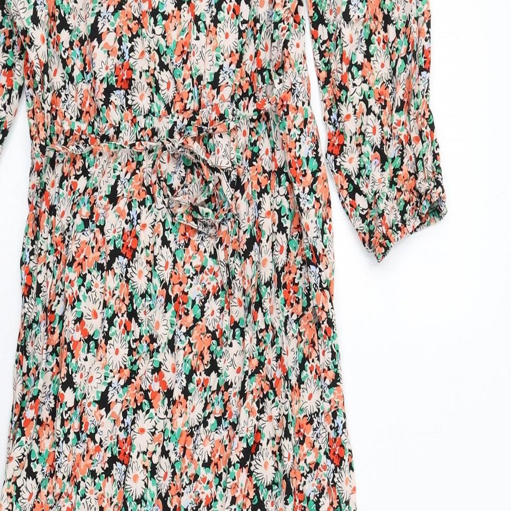 New Look Womens Multicoloured Floral Viscose A-Line Size 12 Boat Neck Button