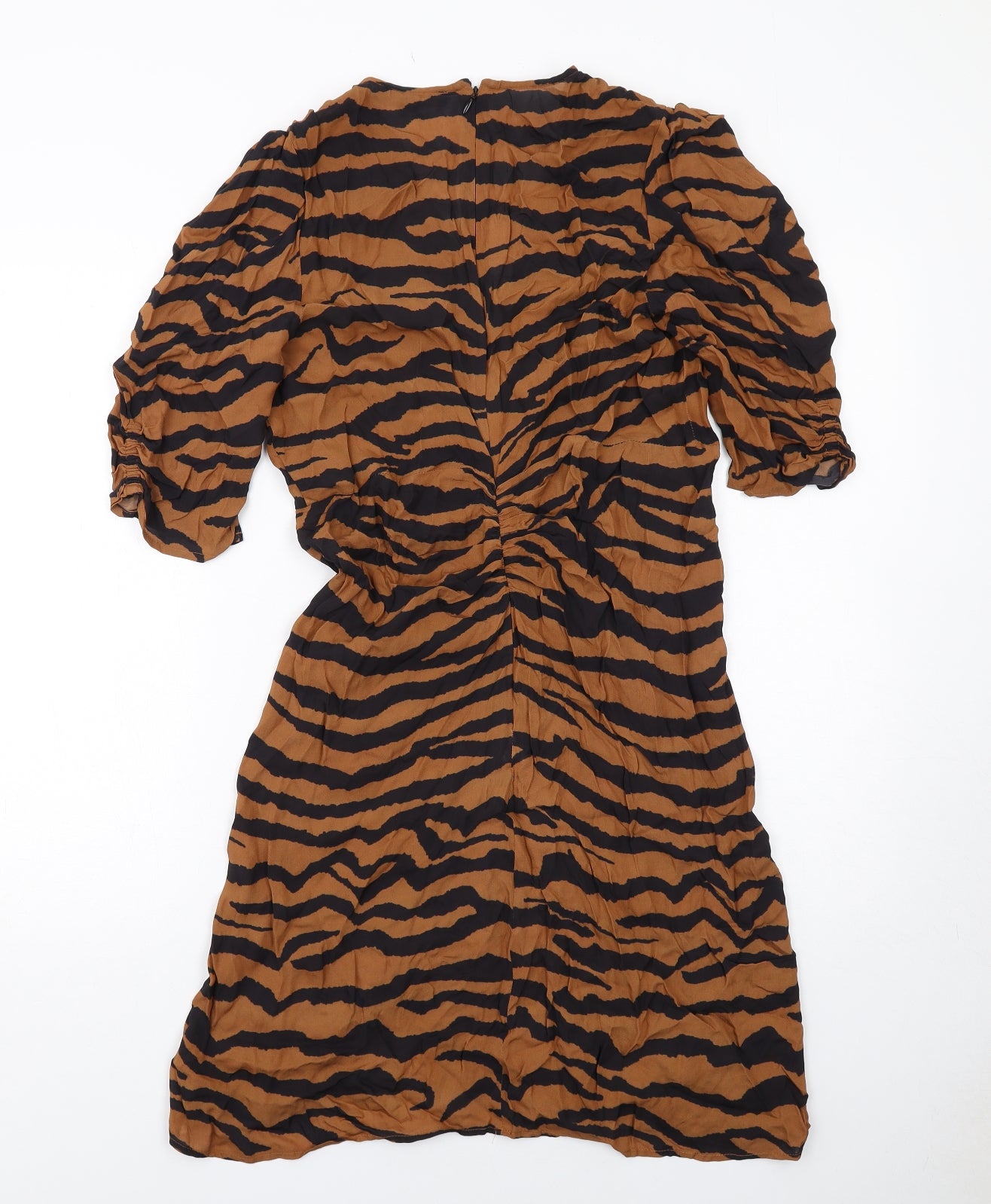 AllSaints Womens Brown Geometric Viscose A-Line Size 14 V-Neck Zip