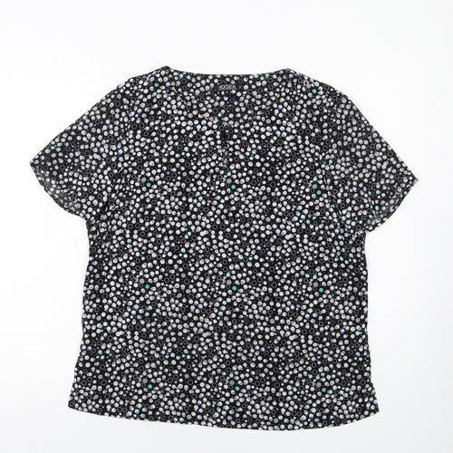 Vortex Womens Black Geometric Polyester Basic T-Shirt Size 12 Round Neck