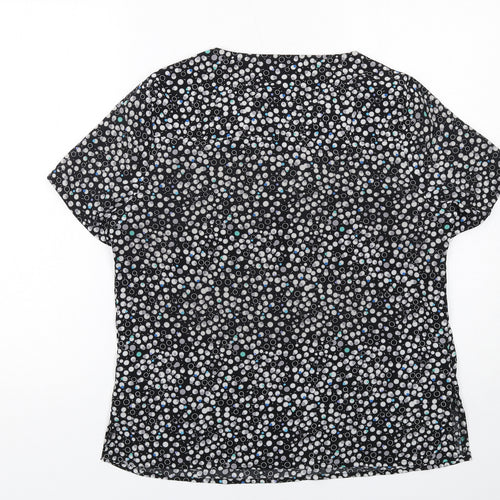 Vortex Womens Black Geometric Polyester Basic T-Shirt Size 12 Round Neck