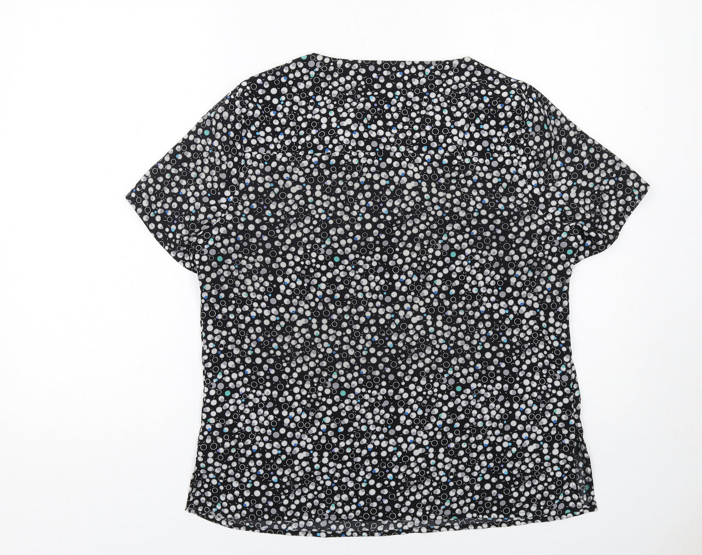 Vortex Womens Black Geometric Polyester Basic T-Shirt Size 12 Round Neck