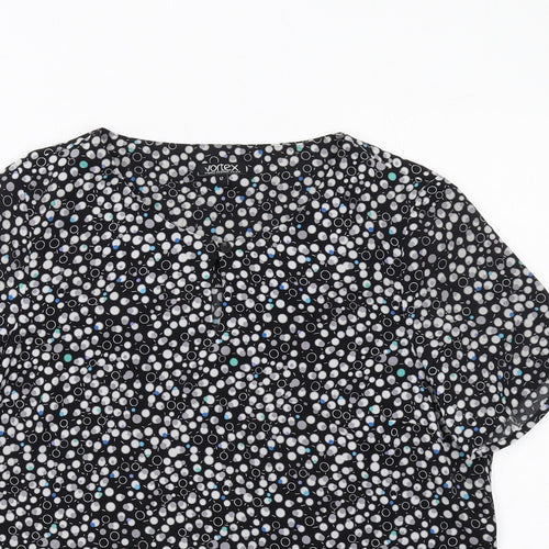Vortex Womens Black Geometric Polyester Basic T-Shirt Size 12 Round Neck