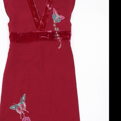 Marks and Spencer Girls Red Polyester A-Line Size 9 Years V-Neck Zip