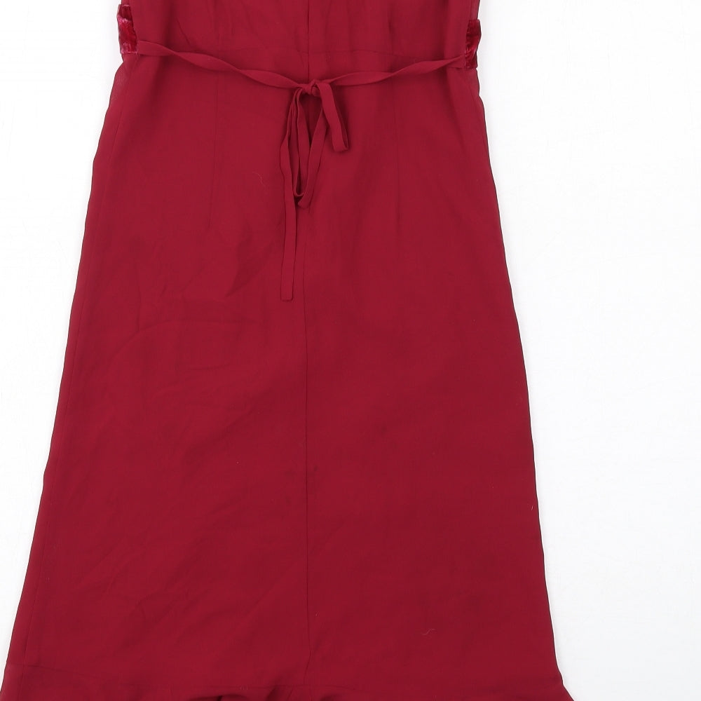 Marks and Spencer Girls Red Polyester A-Line Size 9 Years V-Neck Zip