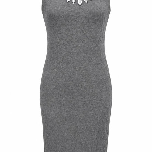 New Look Womens Grey Viscose Shift Size 12 Round Neck Pullover - Chain Detail on Neckline