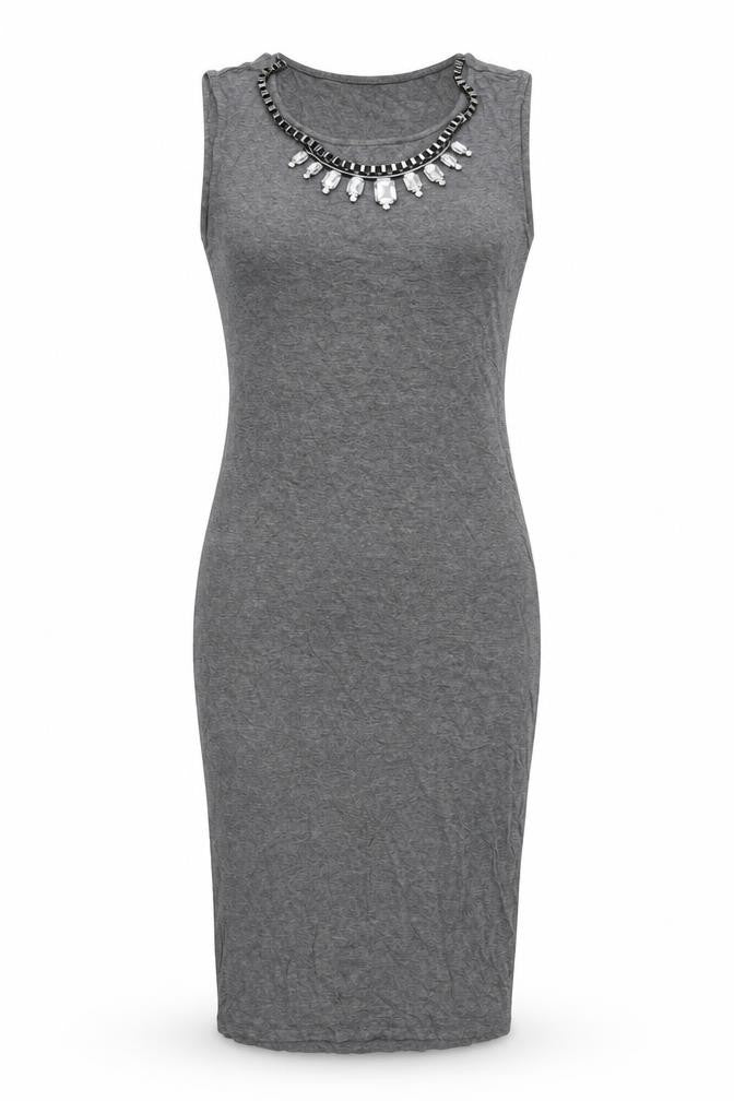 New Look Womens Grey Viscose Shift Size 12 Round Neck Pullover - Chain Detail on Neckline