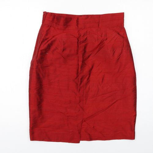 Monsoon Womens Red Silk Straight & Pencil Skirt Size 16 Zip