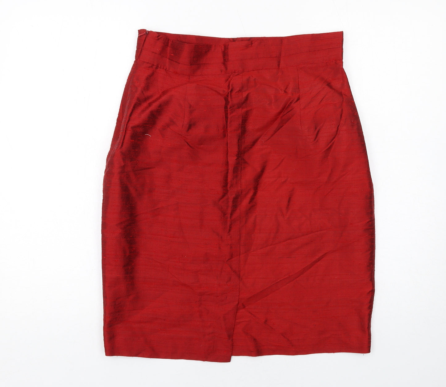 Monsoon Womens Red Silk Straight & Pencil Skirt Size 16 Zip