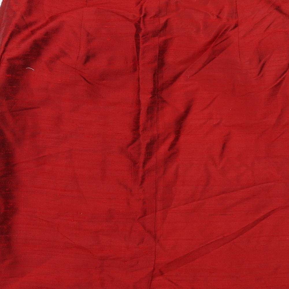 Monsoon Womens Red Silk Straight & Pencil Skirt Size 16 Zip