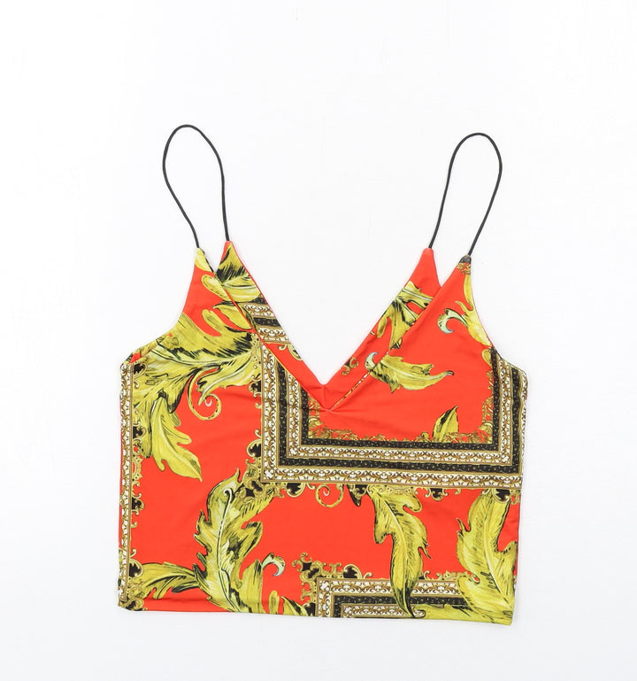 Urban renewal Womens Red Geometric Polyester Cropped Tank Size S V-Neck