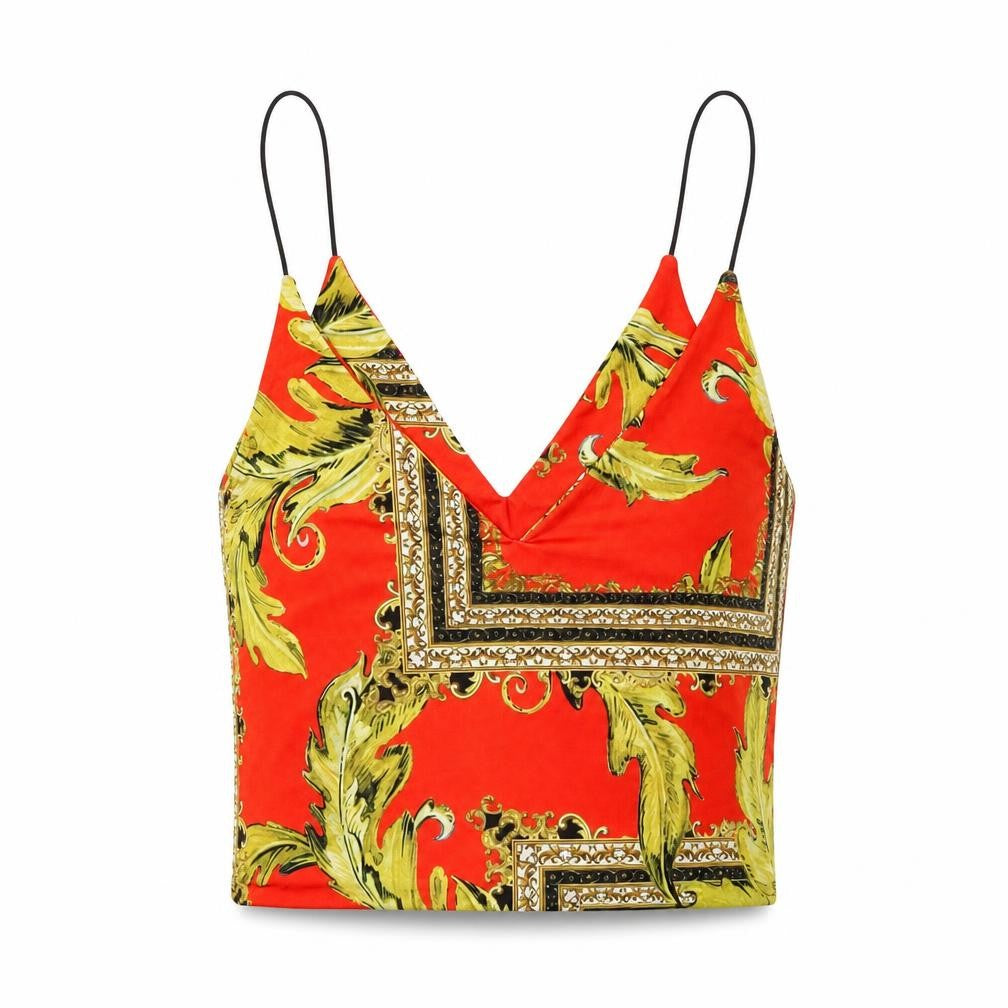 Urban renewal Womens Red Geometric Polyester Cropped Tank Size S V-Neck