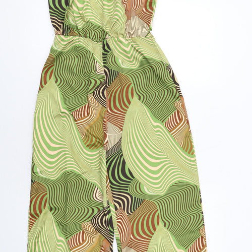 PRETTYLITTLETHING Womens Green Geometric Polyester Jumpsuit One-Piece Size 10 Zip