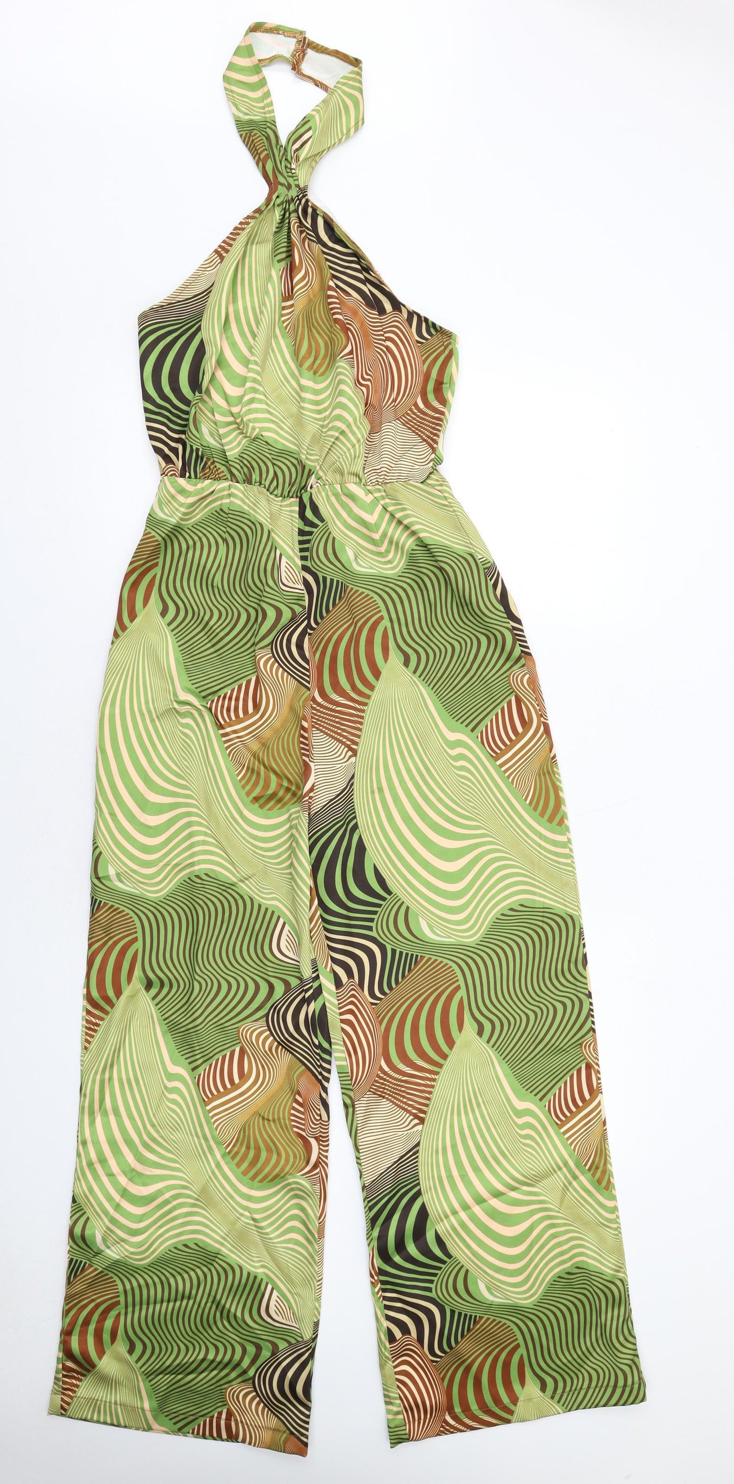 PRETTYLITTLETHING Womens Green Geometric Polyester Jumpsuit One-Piece Size 10 Zip