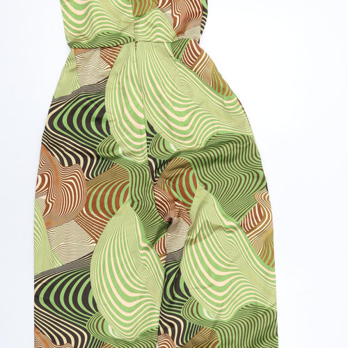 PRETTYLITTLETHING Womens Green Geometric Polyester Jumpsuit One-Piece Size 10 Zip