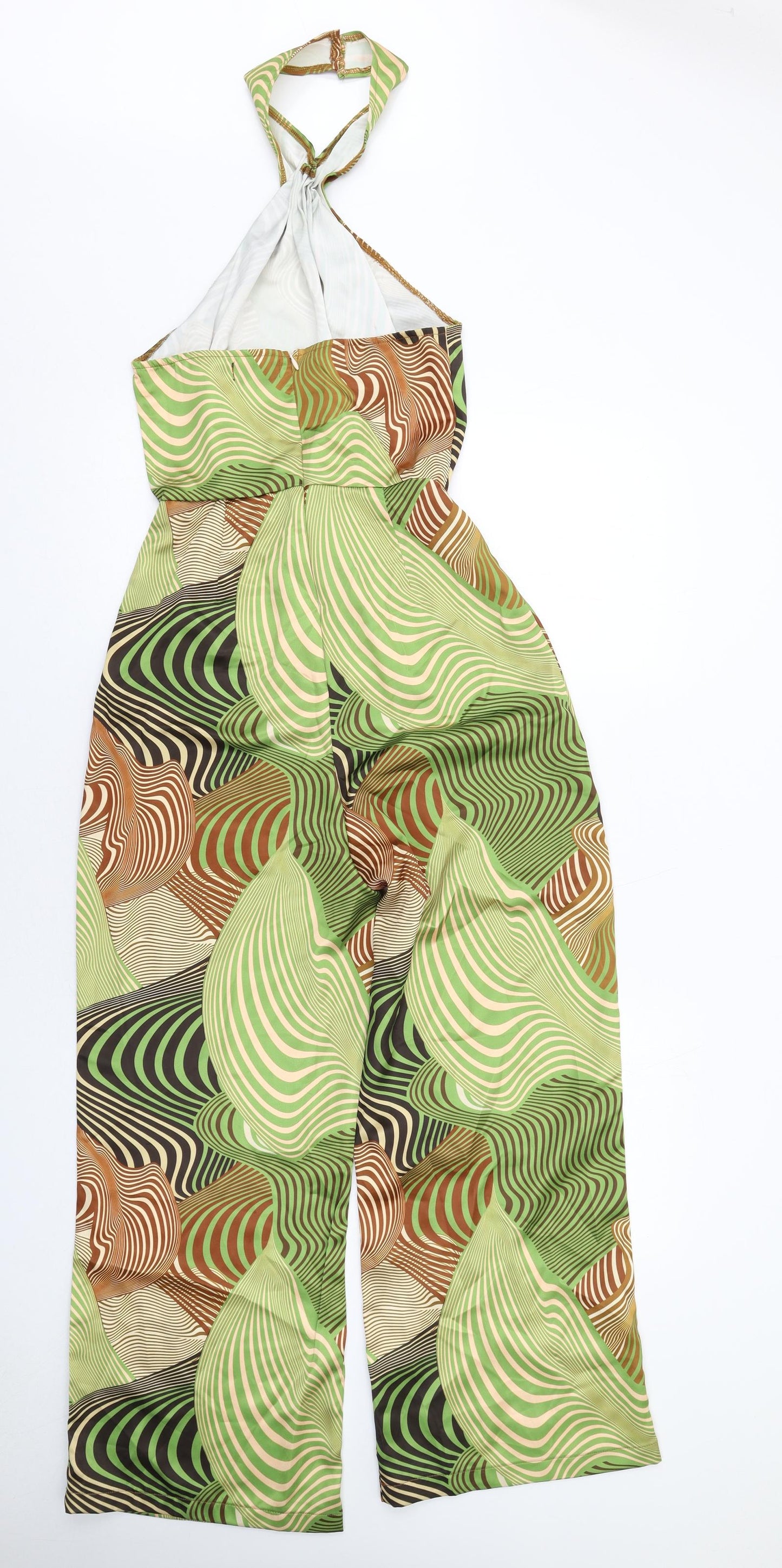 PRETTYLITTLETHING Womens Green Geometric Polyester Jumpsuit One-Piece Size 10 Zip