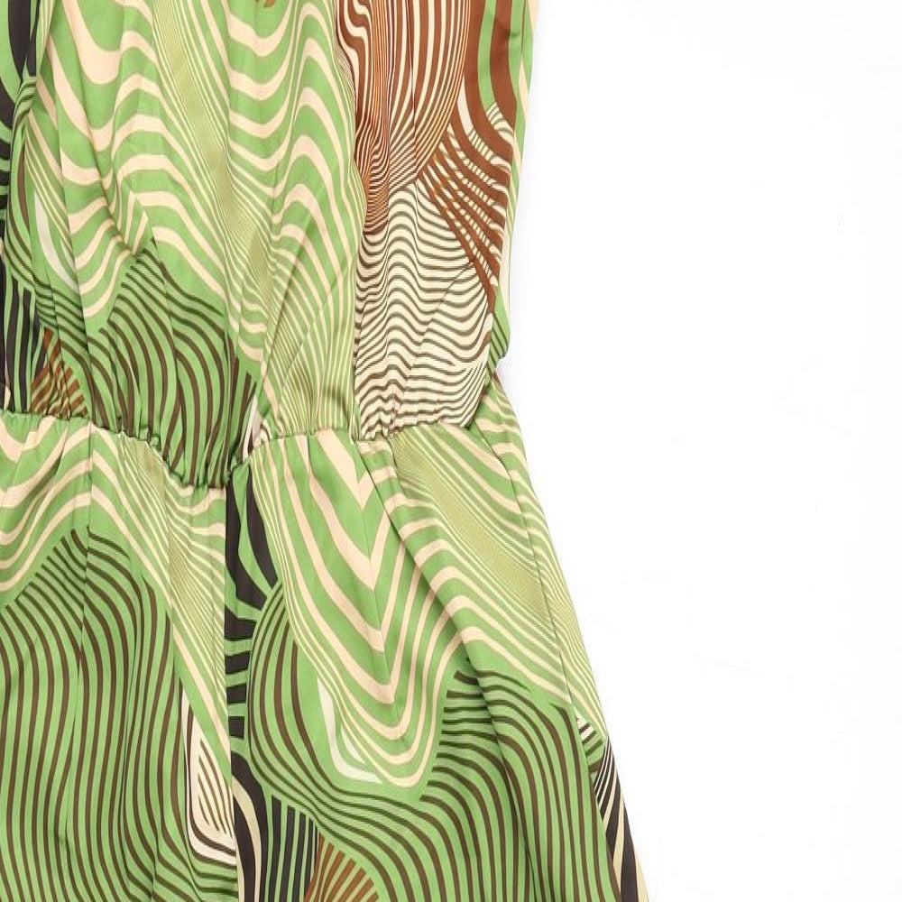 PRETTYLITTLETHING Womens Green Geometric Polyester Jumpsuit One-Piece Size 10 Zip