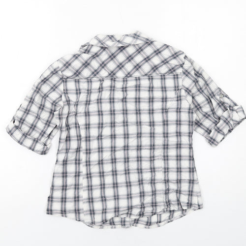 New Look Womens White Plaid Cotton Basic Button-Up Size 12 Collared