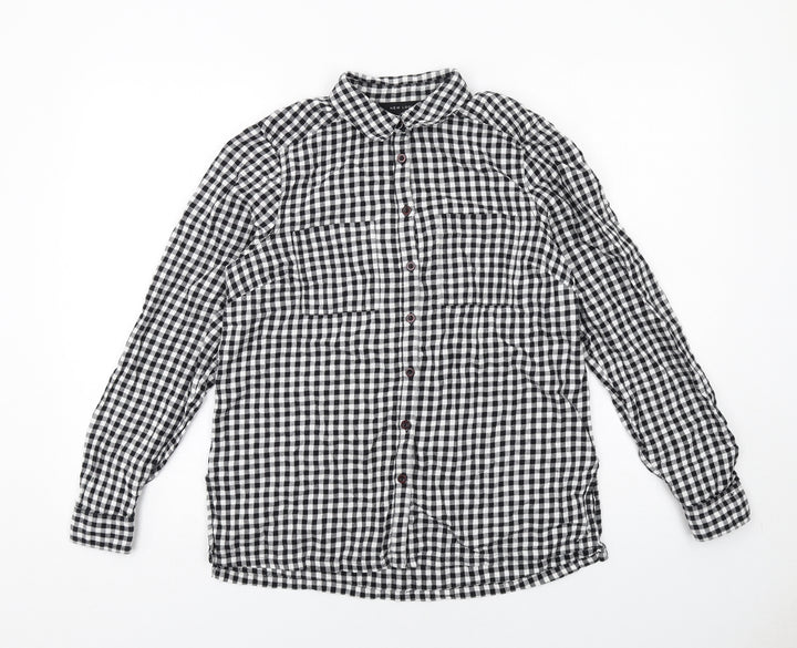 New Look Womens Black Plaid Cotton Basic Button-Up Size 10 Collared