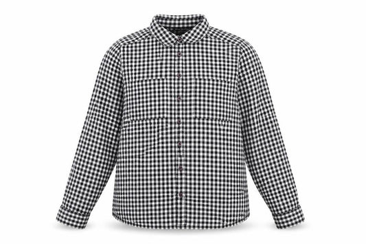 Front view of New Look women’s black plaid cotton basic button-up, size UK 10, collared
