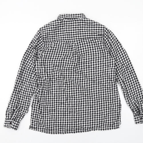 New Look Womens Black Plaid Cotton Basic Button-Up Size 10 Collared