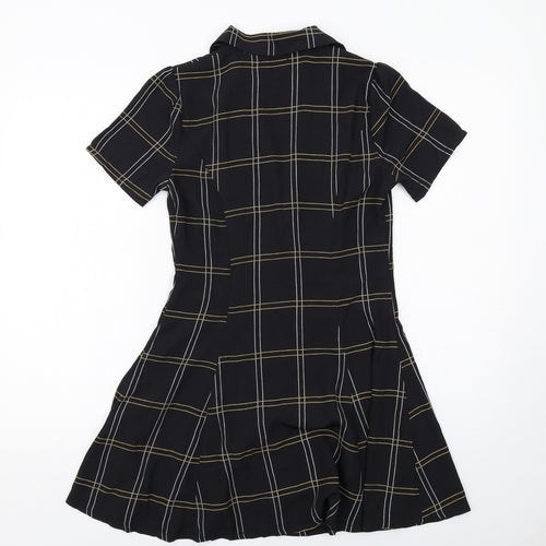 Boohoo Womens Black Striped Polyester Shirt Dress Size 8 Collared Button