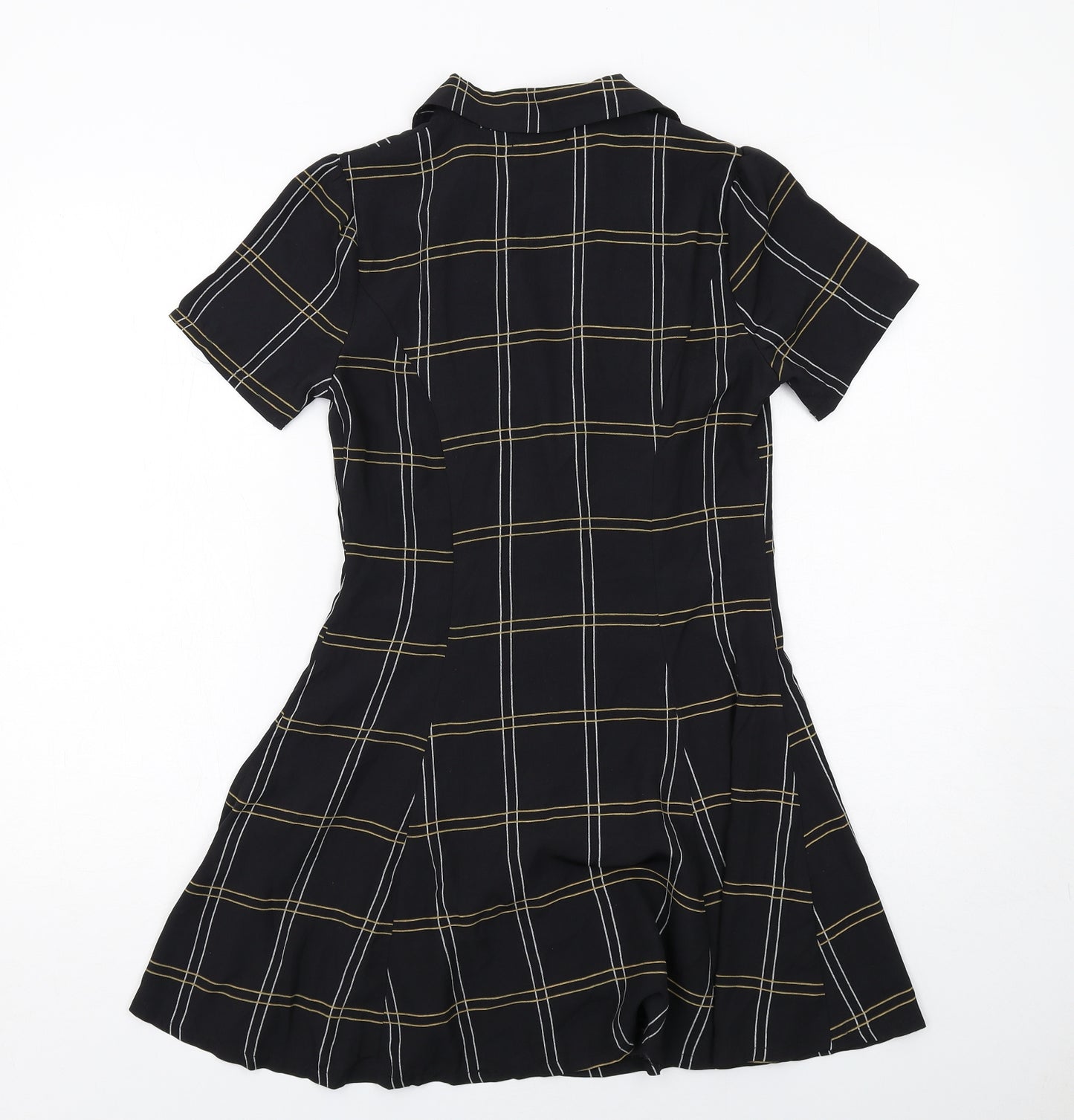 Boohoo Womens Black Striped Polyester Shirt Dress Size 8 Collared Button