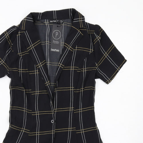 Boohoo Womens Black Striped Polyester Shirt Dress Size 8 Collared Button