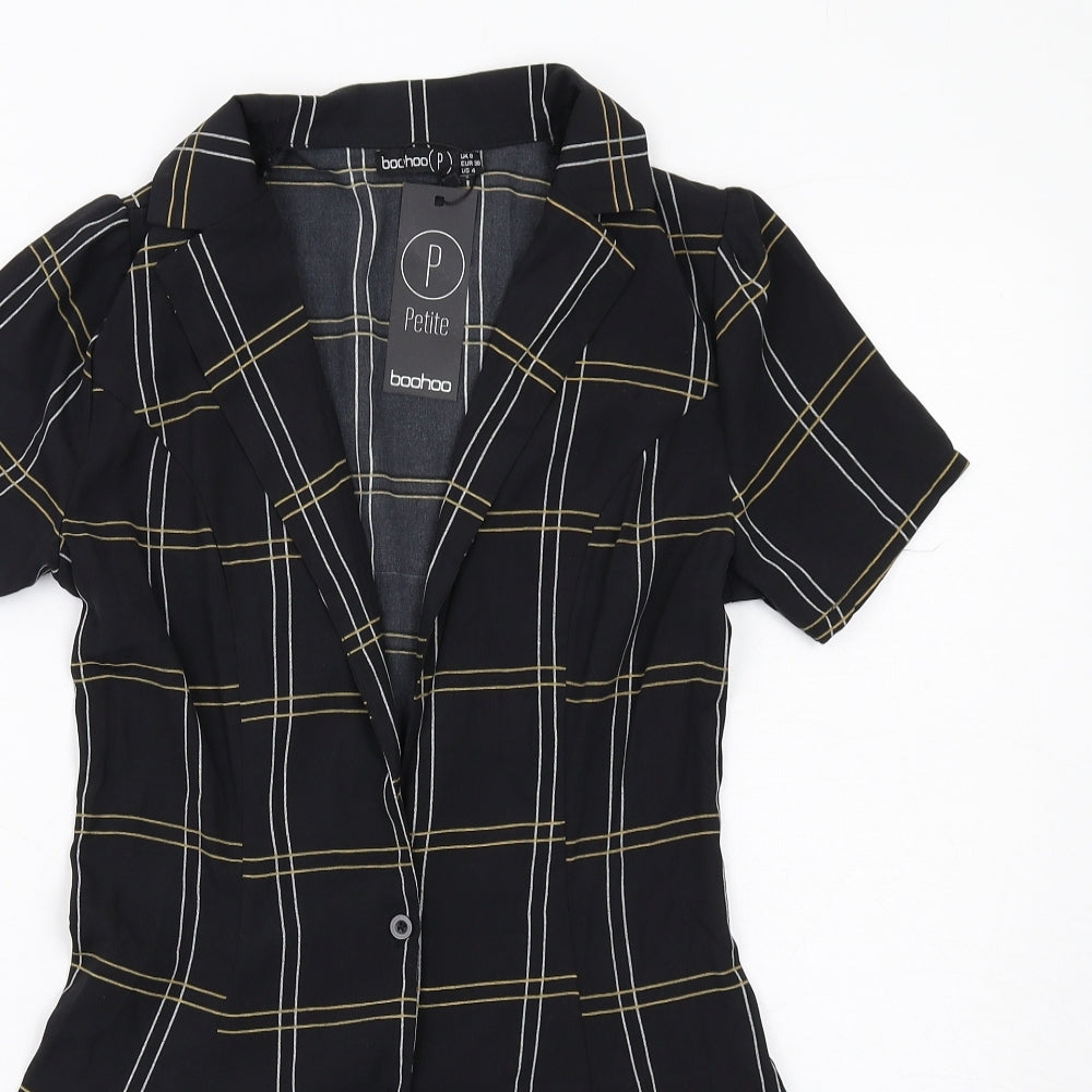 Boohoo Womens Black Striped Polyester Shirt Dress Size 8 Collared Button