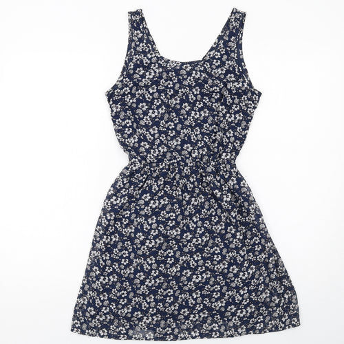 H&M Womens Blue Floral Polyester A-Line Size 10 Round Neck Pullover