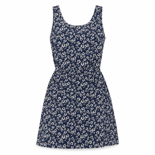 Front view of H&M women’s blue floral polyester a-line, size UK 10, round neck pullover