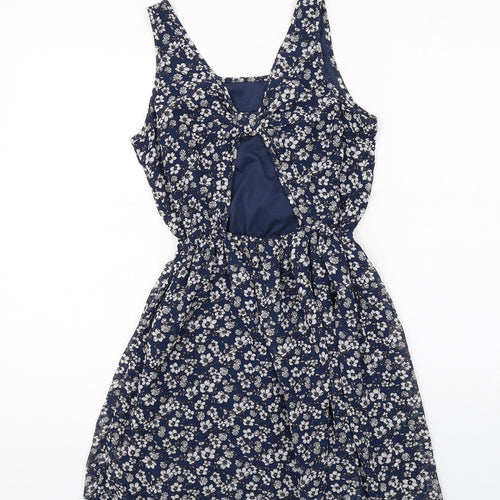 H&M Womens Blue Floral Polyester A-Line Size 10 Round Neck Pullover