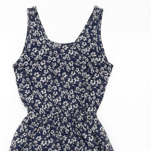 H&M Womens Blue Floral Polyester A-Line Size 10 Round Neck Pullover