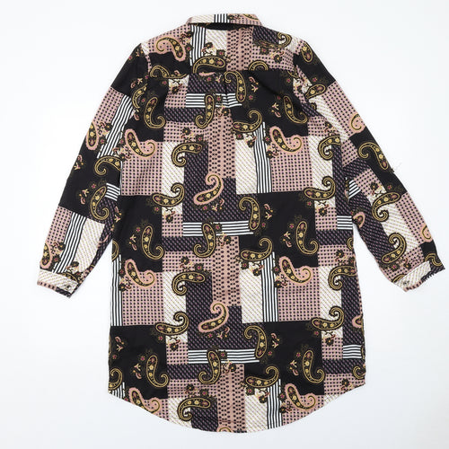 Boohoo Womens Multicoloured Geometric Polyester Shirt Dress Size 10 Collared Button
