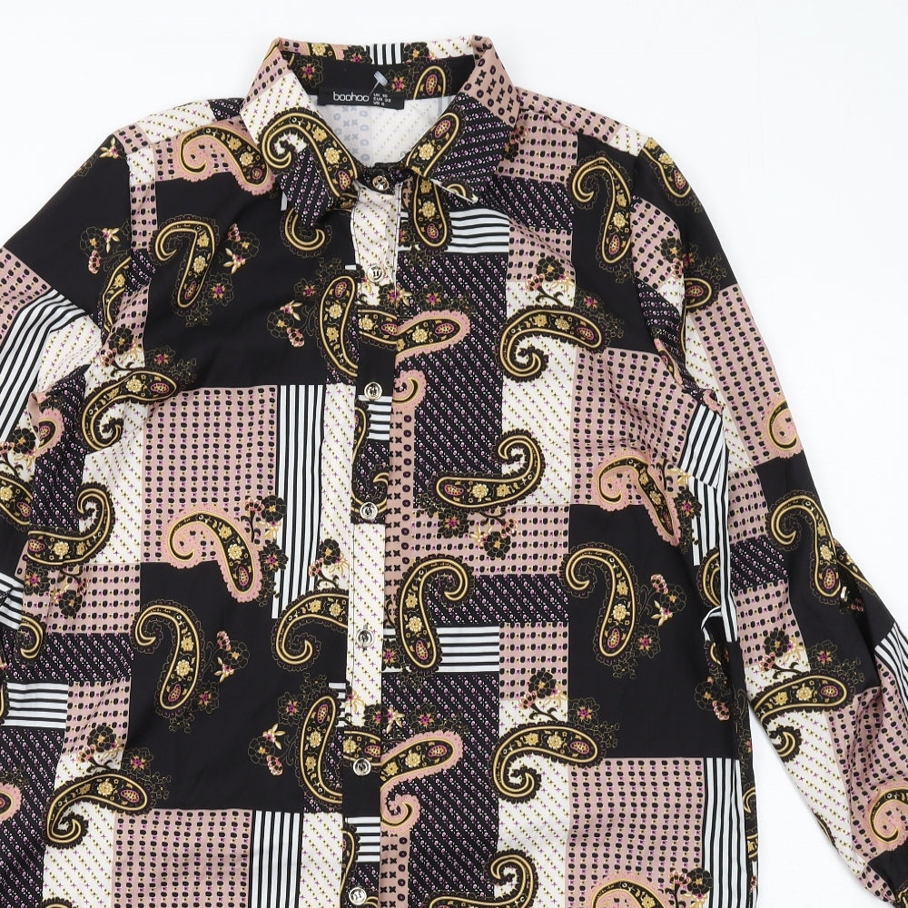 Boohoo Womens Multicoloured Geometric Polyester Shirt Dress Size 10 Collared Button