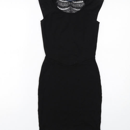 French Connection Womens Black Viscose Shift Size 8 Round Neck Pullover - Lace Detail