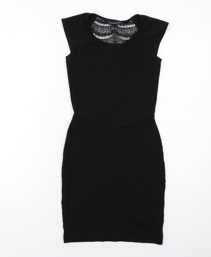 French Connection Womens Black Viscose Shift Size 8 Round Neck Pullover - Lace Detail