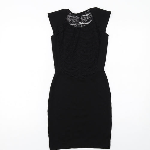 French Connection Womens Black Viscose Shift Size 8 Round Neck Pullover - Lace Detail