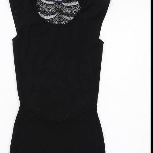 French Connection Womens Black Viscose Shift Size 8 Round Neck Pullover - Lace Detail