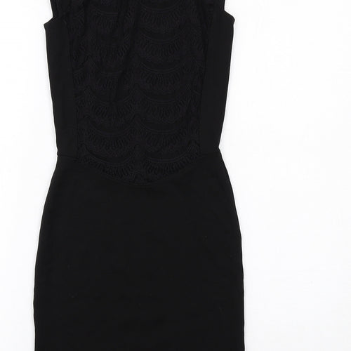 French Connection Womens Black Viscose Shift Size 8 Round Neck Pullover - Lace Detail