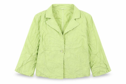 Front view of Per Una women’s green jacket, size UK 18, button