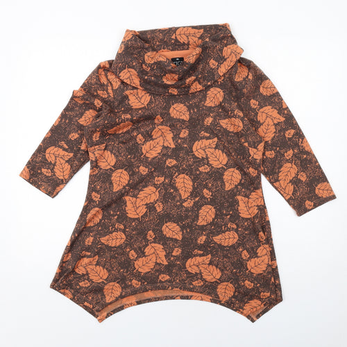 TIGI Womens Orange Geometric Polyester Tunic Blouse Size 10 Roll Neck - Asymmetric Hem