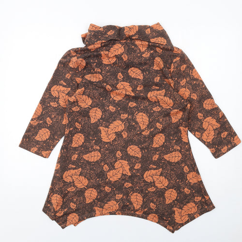 TIGI Womens Orange Geometric Polyester Tunic Blouse Size 10 Roll Neck - Asymmetric Hem